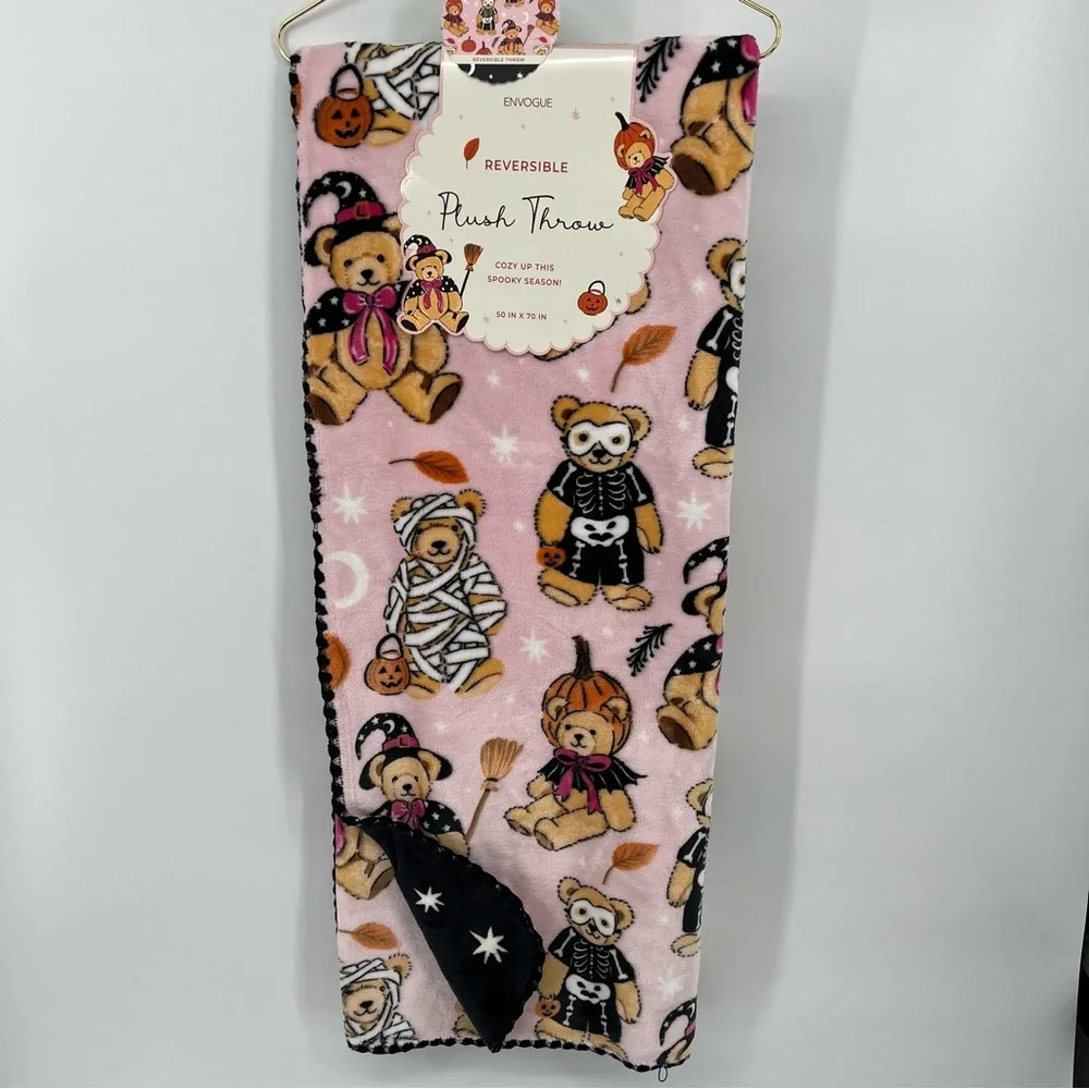Envogue Reversible Plush Throw Blanket Halloween‎ Teddy Bear Print 50 x 70